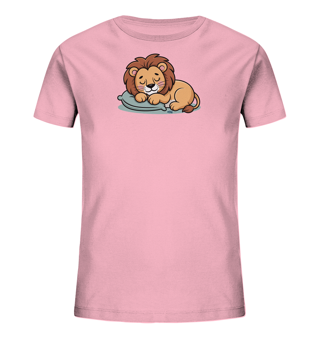 Kinder T-Shirt mit schlafendem Cartoon-Löwen auf kleinem Kissen