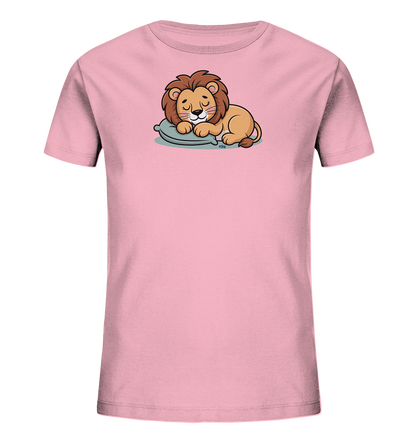 Kinder T-Shirt mit schlafendem Cartoon-Löwen auf kleinem Kissen