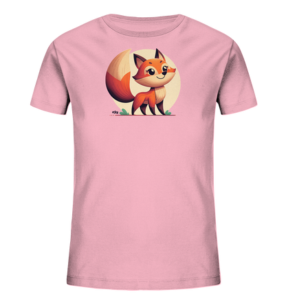 Kinder T-Shirt mit ein freundlicher orangefarbener Fuchs vor einem hellen Sonnenkreis