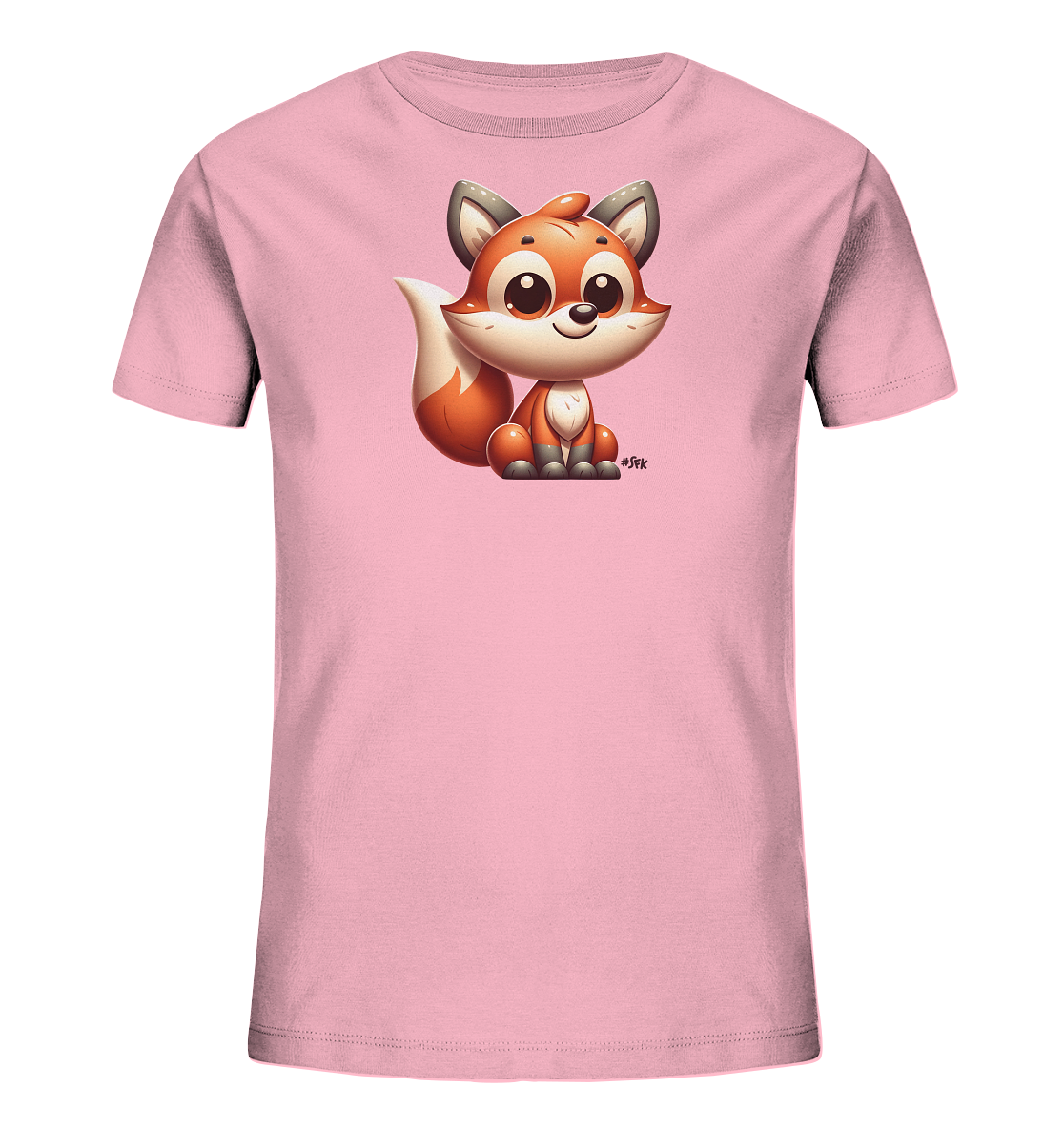 Kinder T-Shirt mit sitzendem Cartoon-Fuchs, Kulleraugen und buschigem Schwanz