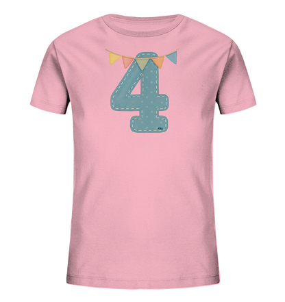 Gestickte Vier mit bunten Fahnen Motiv auf Kinder T-Shirt