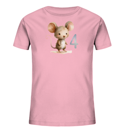 Kinder T-Shirt mit kleiner Maus und großer Zahl 4