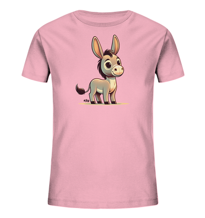 Kinder T-Shirt mit ein cartoonhafter Esel mit großen Ohren und freundlichem Lächeln