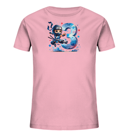 Blauer Ninja feiert die Drei Motiv auf Kinder T-Shirt