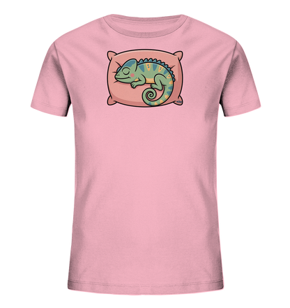 Kinder T-Shirt mit schlafendem Chamäleon auf Kissen - Kinder Bio T-Shirt