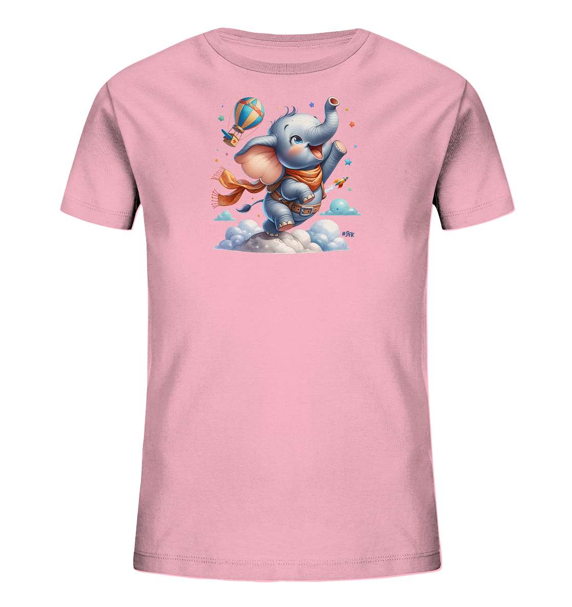 Kinder T-Shirt mit fliegendem Elefant und Ballonrakete