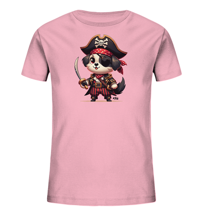 Kinder T-Shirt mit Cartoon-Piratenhund, Augenklappe, Hut und Säbel