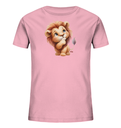 Kinder T-Shirt mit nachdenklichem Cartoon-Löwen und großen blauen Augen