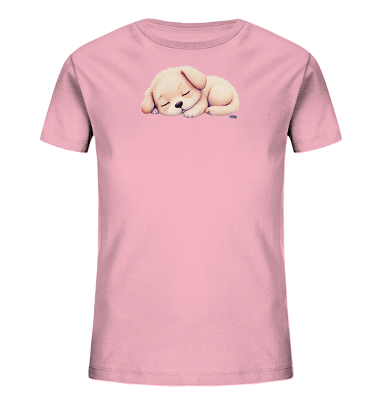 Kinder T-Shirt mit zusammengerolltem schlafendem Welpen in Cremefarben