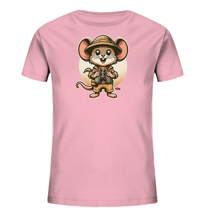 Kinder T-Shirt mit eine Maus in Safari-Kleidung mit Tropenhelm und Fernglas