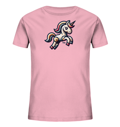 Kinder T-Shirt mit springendem Einhorn, bunter Mähne, Schweif und Horn