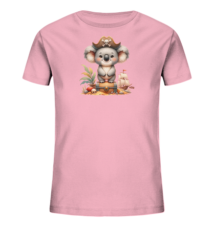 Kinder T-Shirt mit ein Koala mit Piratenhut auf einer Schatzkiste