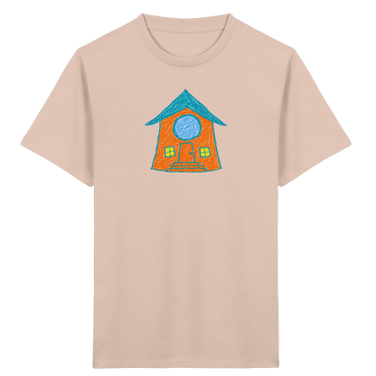 Orangefarbenes Rundfensterhaus für Kinder - Kinder Bio T-Shirt