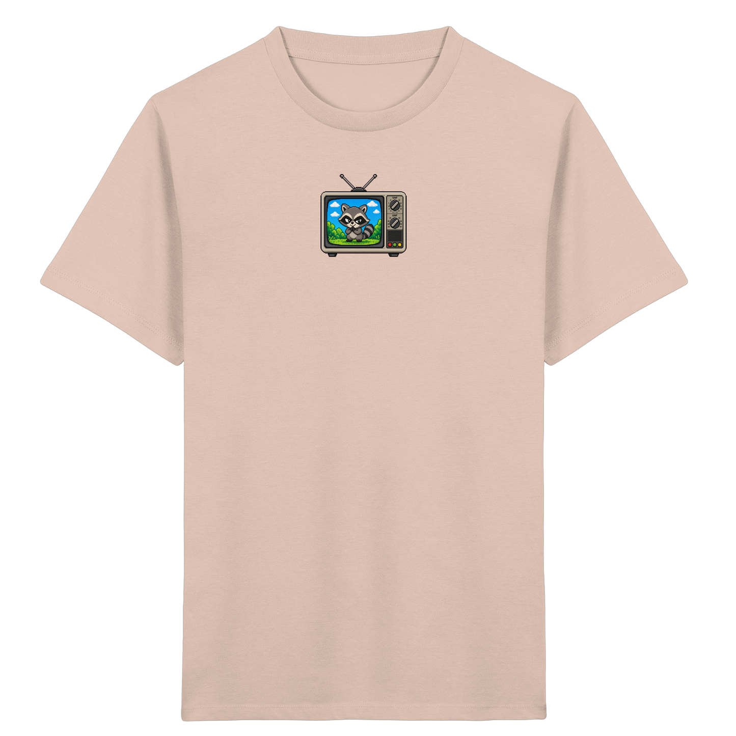 Pixel Waschbär im Retro-Fernseher Kinder-Shirt - Kinder Bio T-Shirt