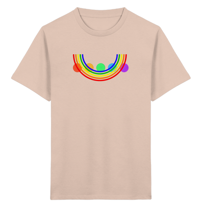Kinder-T-Shirt mit Regenbogen über bunten Kreisen