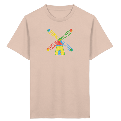 Bunte Windmühle mit Farbpunkten - Kinder Bio T-Shirt