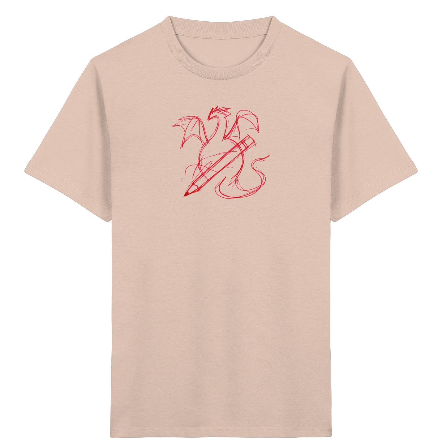Ziegelroter Krakeldrache mit Bleistift - Kinder Bio T-Shirt
