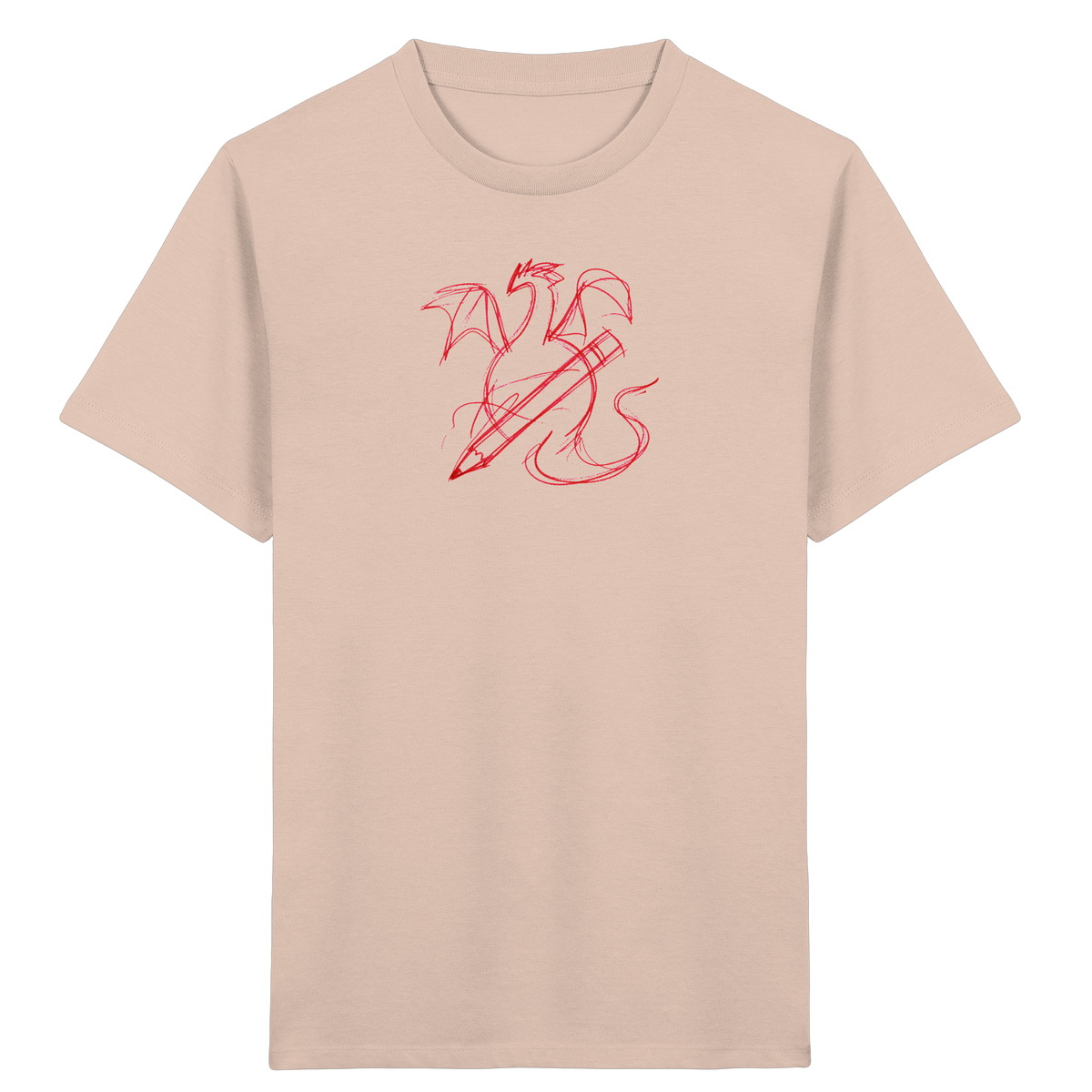 Ziegelroter Krakeldrache mit Bleistift - Kinder Bio T-Shirt