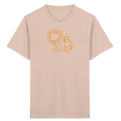 Senfgelber Krakellöwe mit Ranzen - Kinder Bio T-Shirt