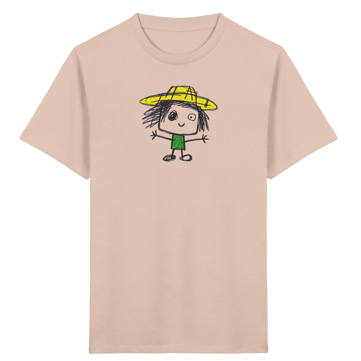 Kritzelkopf mit gelbem Strohhut - Kinder Bio T-Shirt