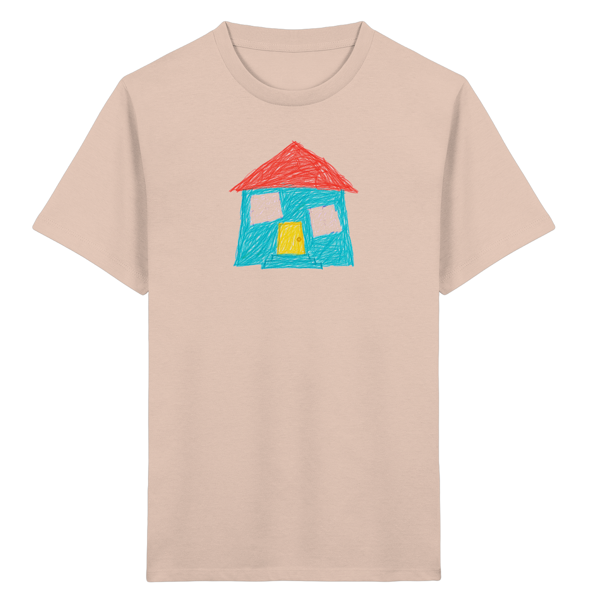 Türkises Haus mit Zwillingsfenstern - Kinder Bio T-Shirt
