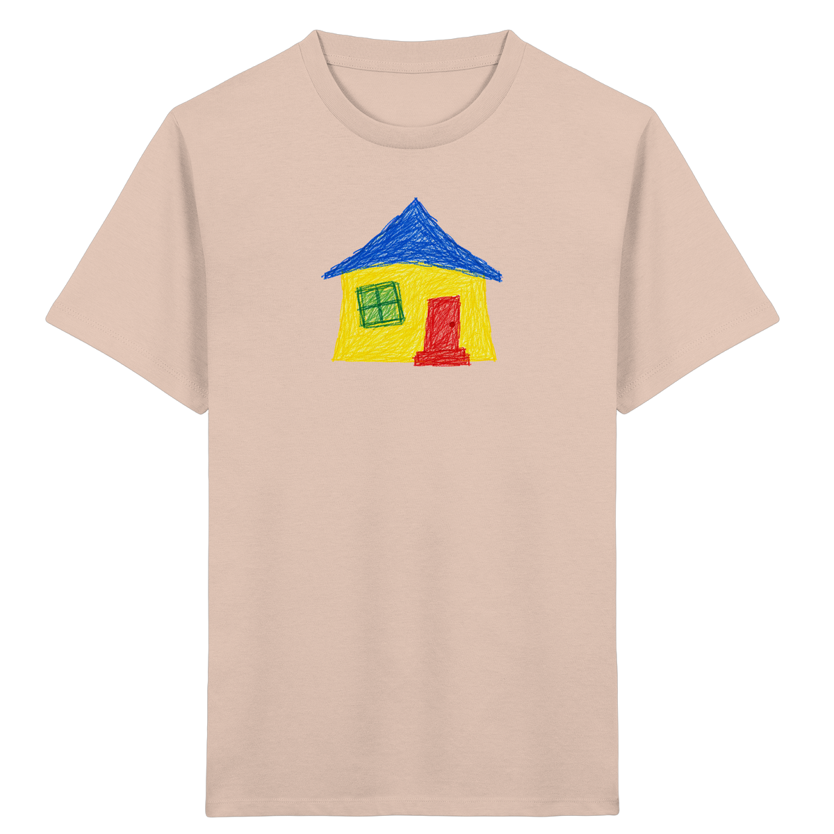 Gelbblaues Haus Kinderzeichnung - Kinder Bio T-Shirt