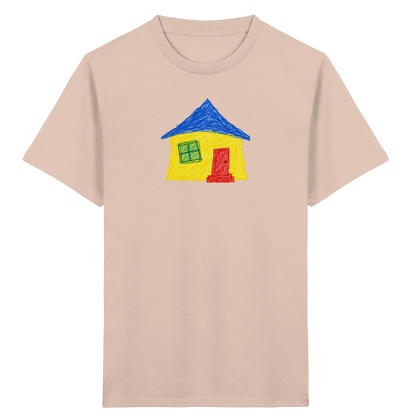 Gelbblaues Haus Kinderzeichnung - Kinder Bio T-Shirt