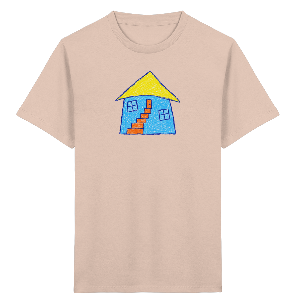 Blaues Treppenhaus Kinderzeichnung - Kinder Bio T-Shirt