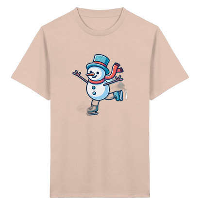 Schneemann auf Schlittschuhen – Kinder Bio-T-Shirt