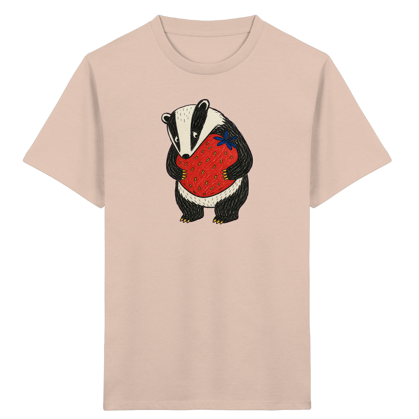 Süßer Dachs mit roter Erdbeere - Kinder Bio T-Shirt