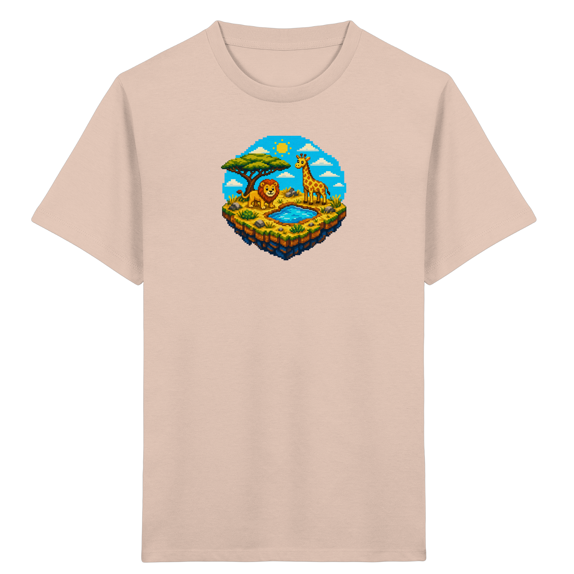 Pixel Safari T-Shirt für Kinder mit Löwe und Giraffe
