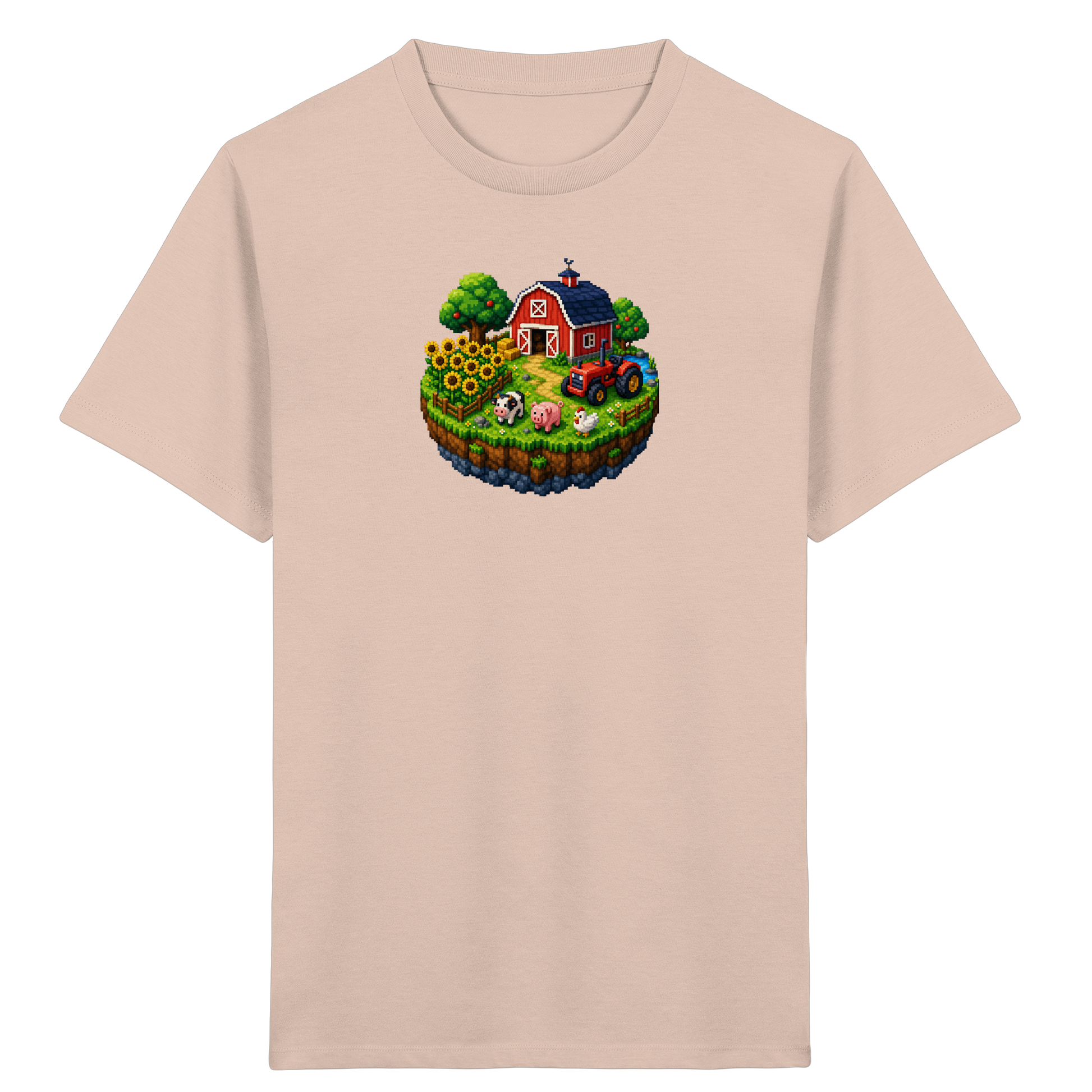 Niedliches Bauernhof Pixel-Art T-Shirt - Kinder Bio T-Shirt