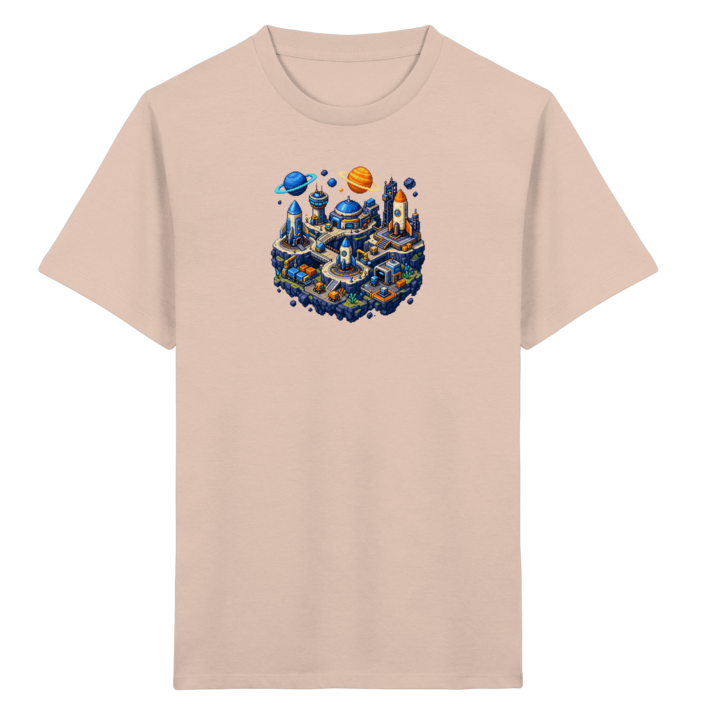 Futuristische Weltraumbasis Pixel Art T-Shirt - Kinder Bio T-Shirt