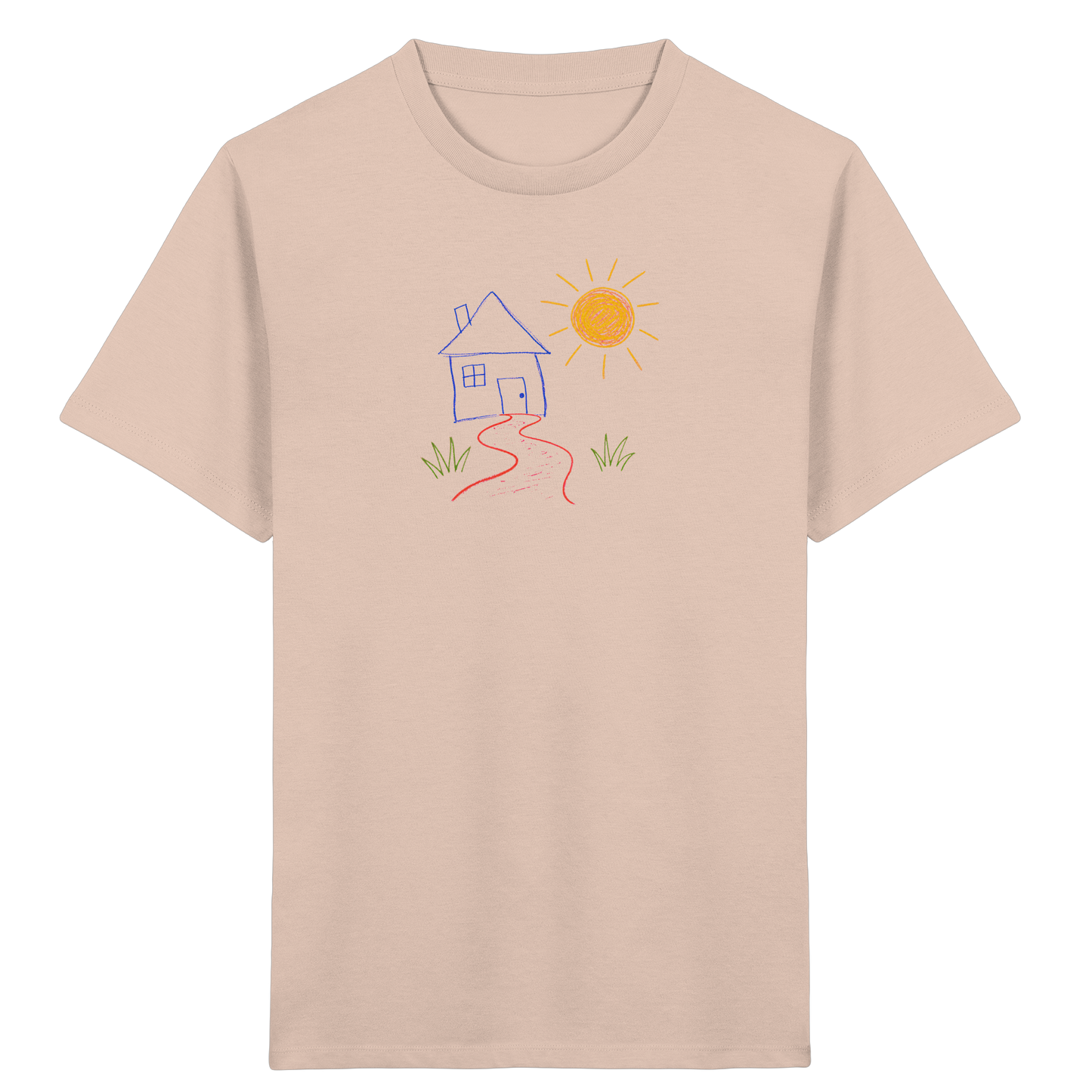 Kindershirt mit bunter Wachsmalstift Zeichnung - Kinder Bio T-Shirt