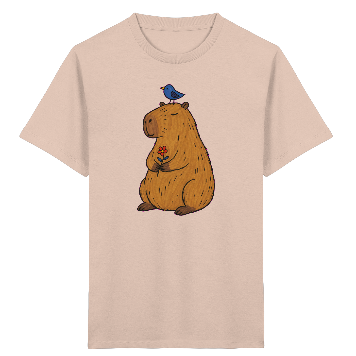 Süßes Capybara T-Shirt mit Vogel - Kinder Bio T-Shirt