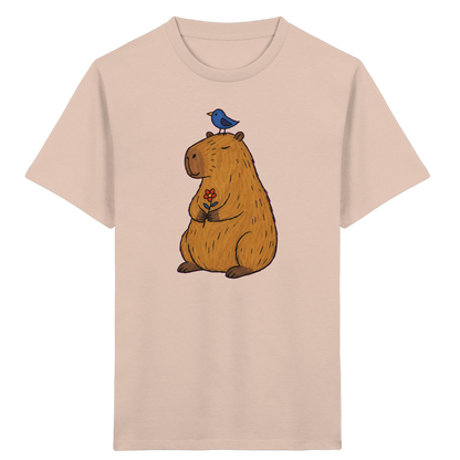 Süßes Capybara T-Shirt mit Vogel - Kinder Bio T-Shirt