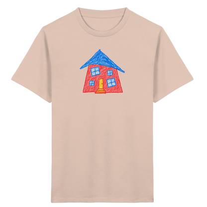 Korallenrotes Haus mit blauem Dach - Kinder Bio T-Shirt