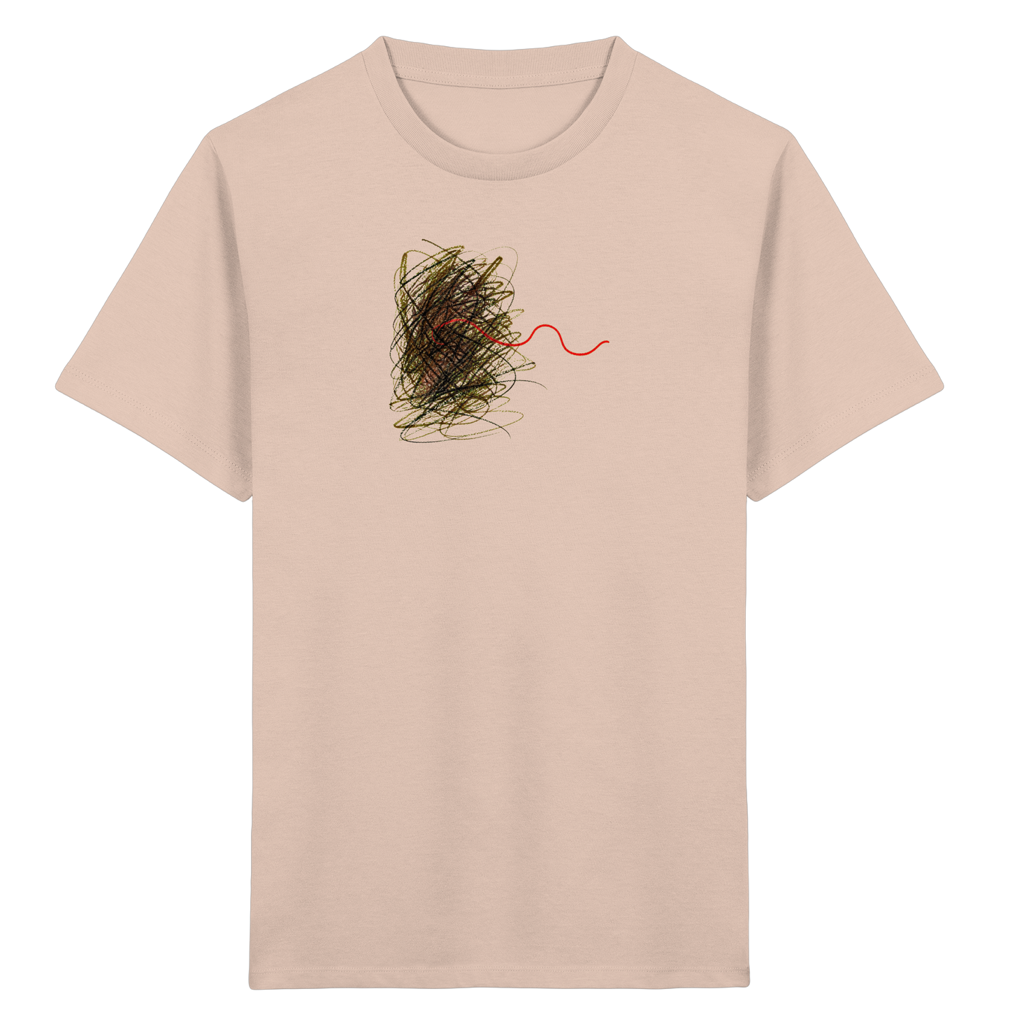 Abstraktes Kritzel-T-Shirt mit roter Linie - Kinder Bio T-Shirt