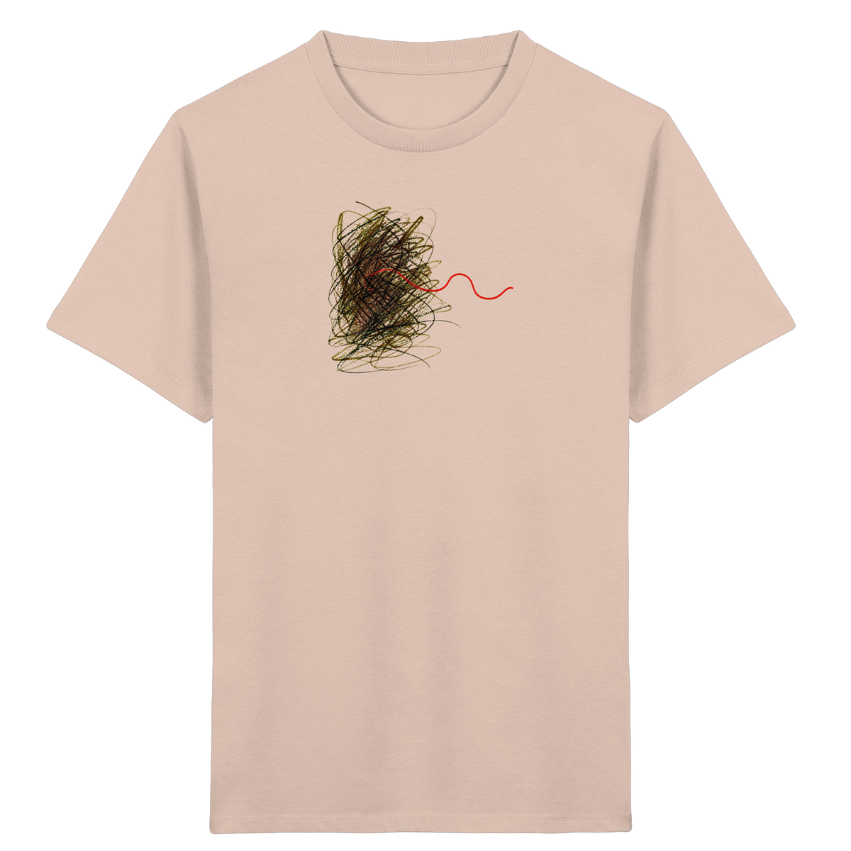 Abstraktes Kritzel-T-Shirt mit roter Linie - Kinder Bio T-Shirt