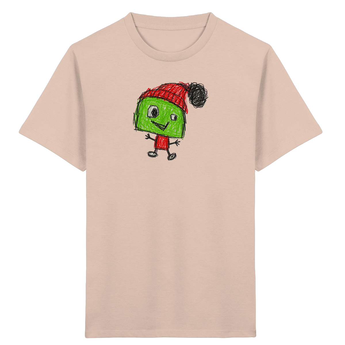 Kritzelkopf mit roter Bommelmütze - Kinder Bio T-Shirt