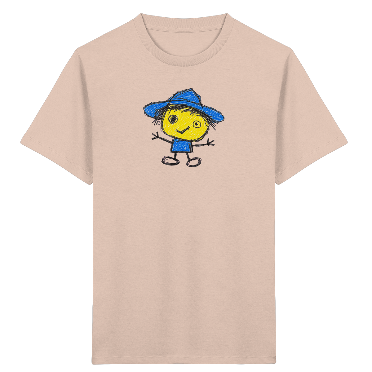 Kritzelkopf mit blauem Regenhut - Kinder Bio T-Shirt