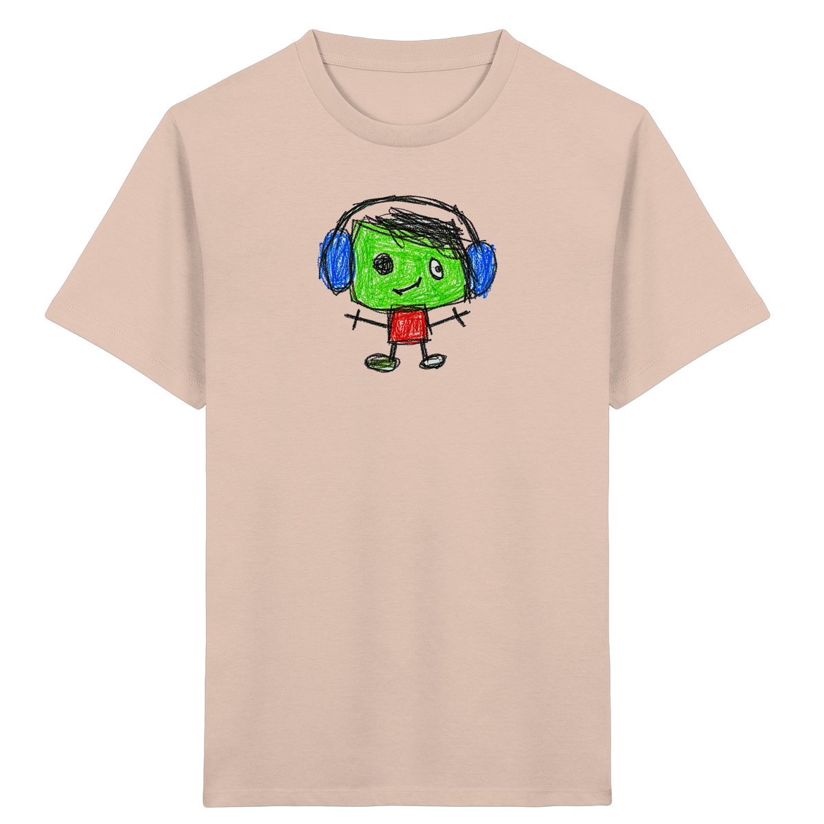 Kritzelkopf mit blauen Ohrenschützern - Kinder Bio T-Shirt