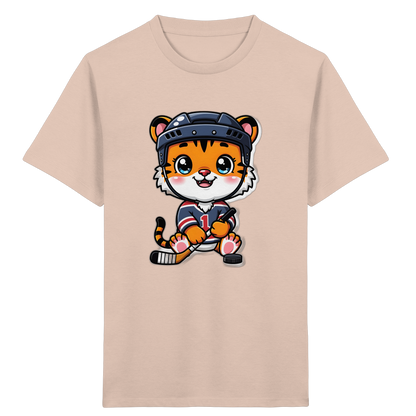 Eishockey-Tiger mit Hockeyschläger – Kinder Bio-T-Shirt