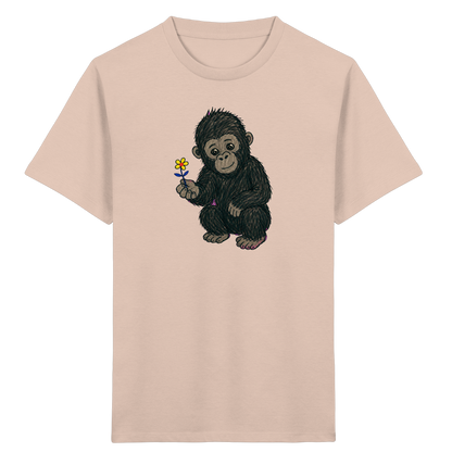 Süßes Gorilla Baby schenkt Blume - Kinder Bio T-Shirt