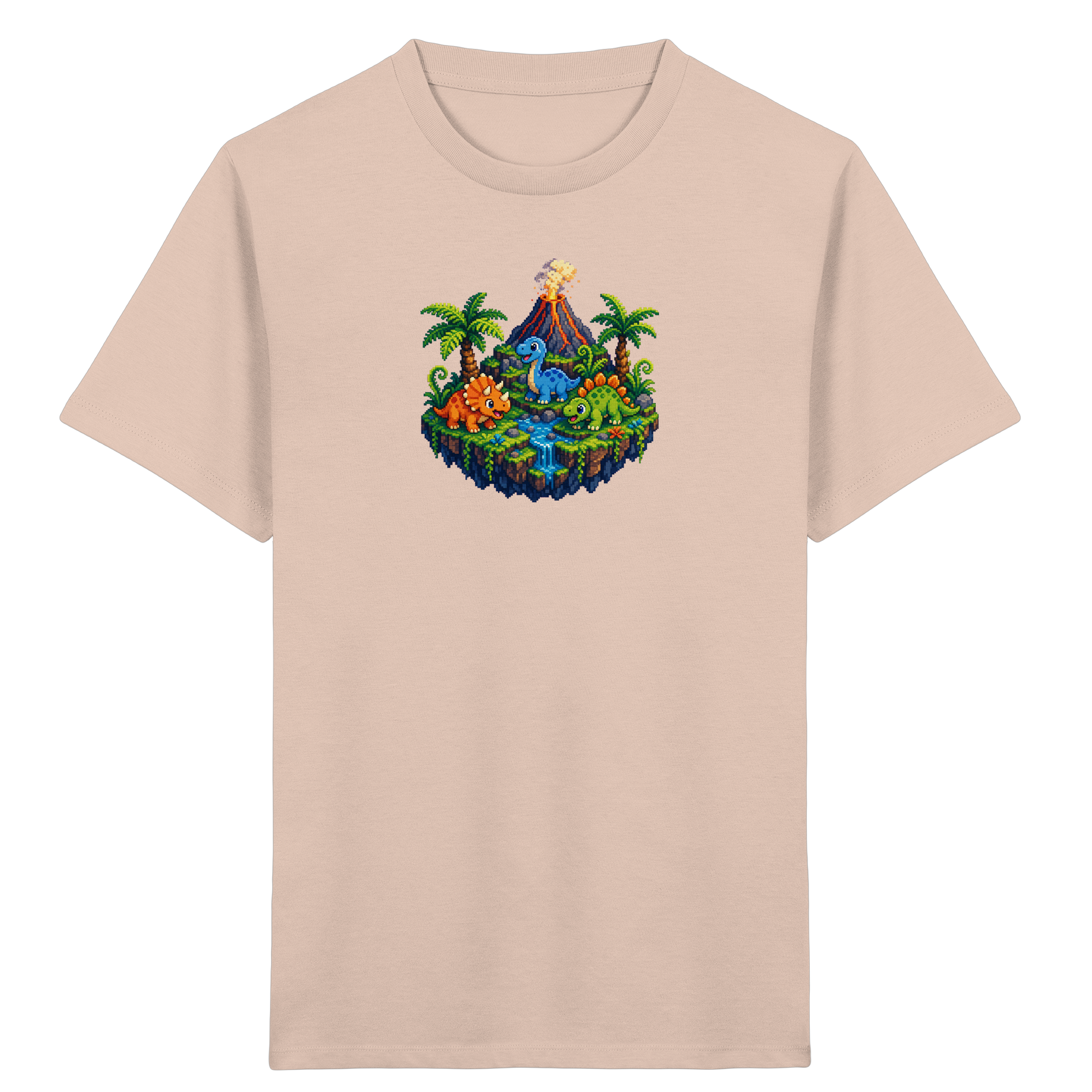 Cooles Dino Pixel Insel T-Shirt - Kinder Bio T-Shirt