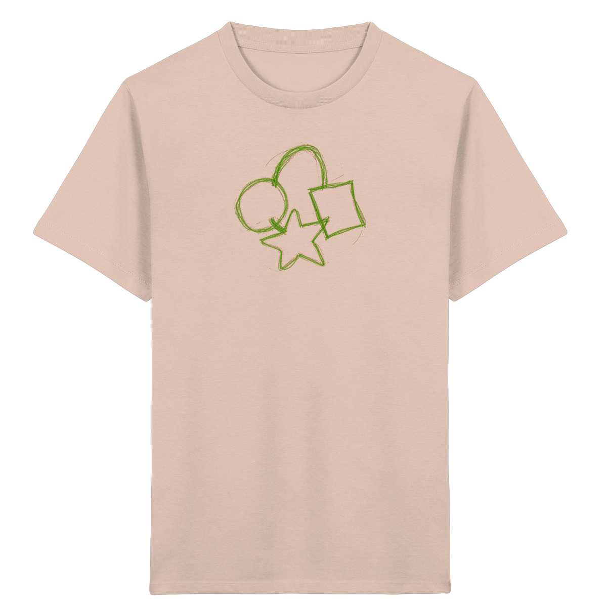 Grüne Formenfamilie mit Ranzen - Kinder Bio T-Shirt