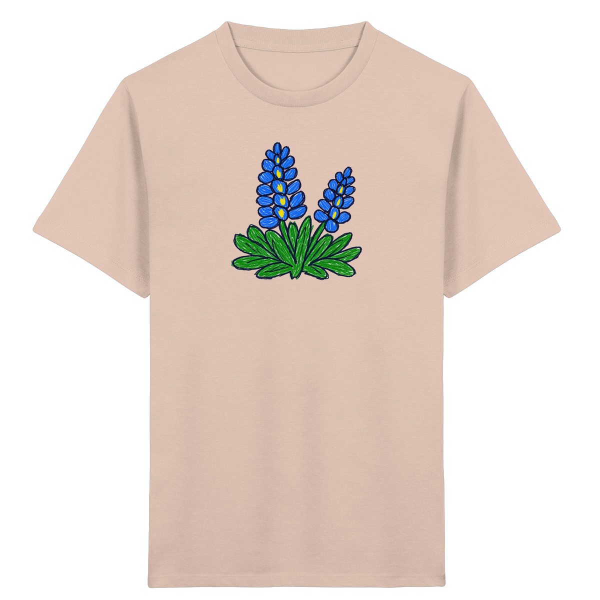 Blaue Kritzel-Lupine für Kinder - Kinder Bio T-Shirt