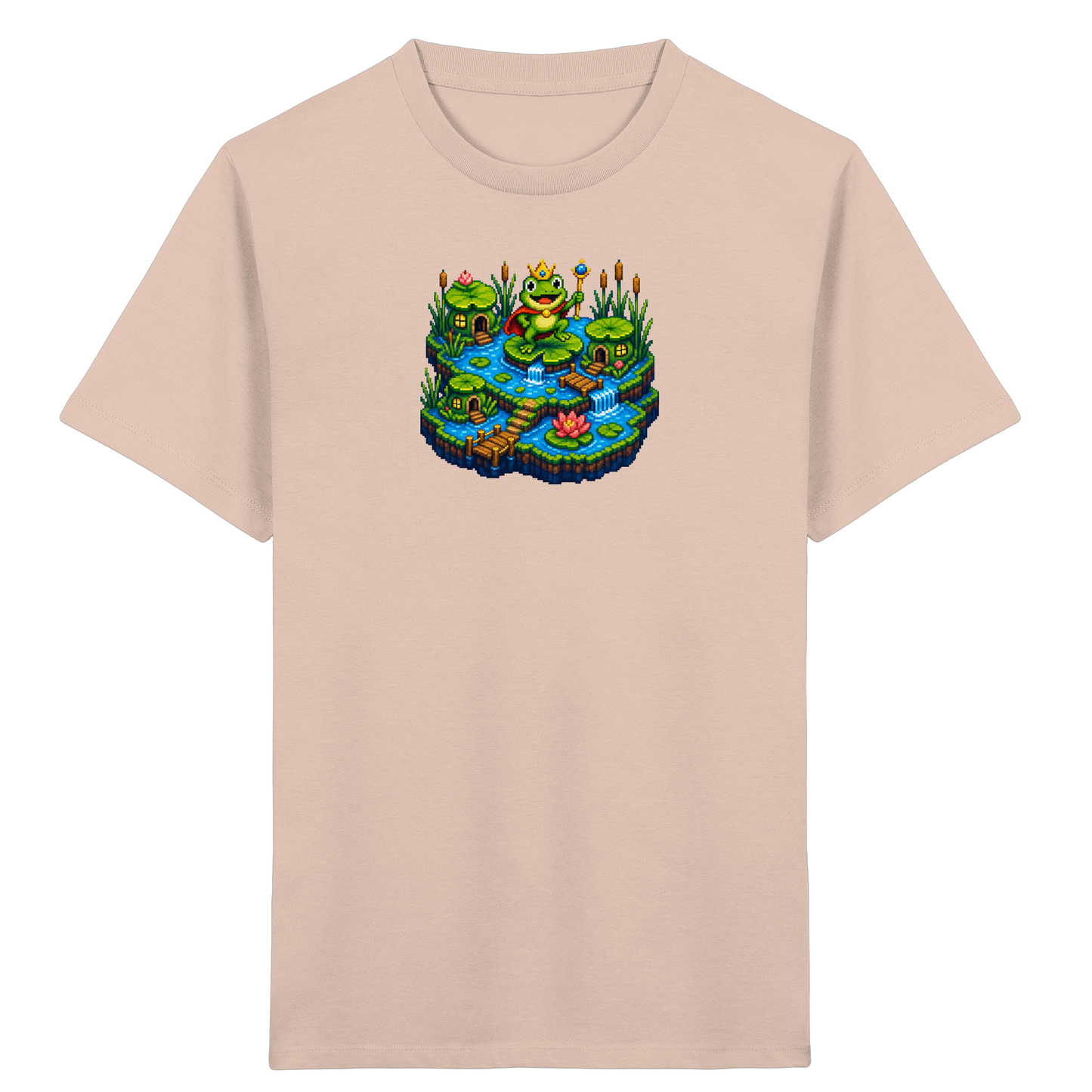 Verspieltes Froschkönig T-Shirt Pixel Art - Kinder Bio T-Shirt