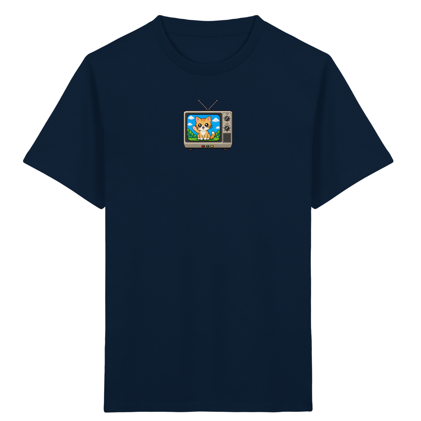 Pixel Katze im Retro Fernseher T-Shirt - Kinder Bio T-Shirt