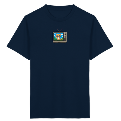 Pixel Katze im Retro Fernseher T-Shirt - Kinder Bio T-Shirt